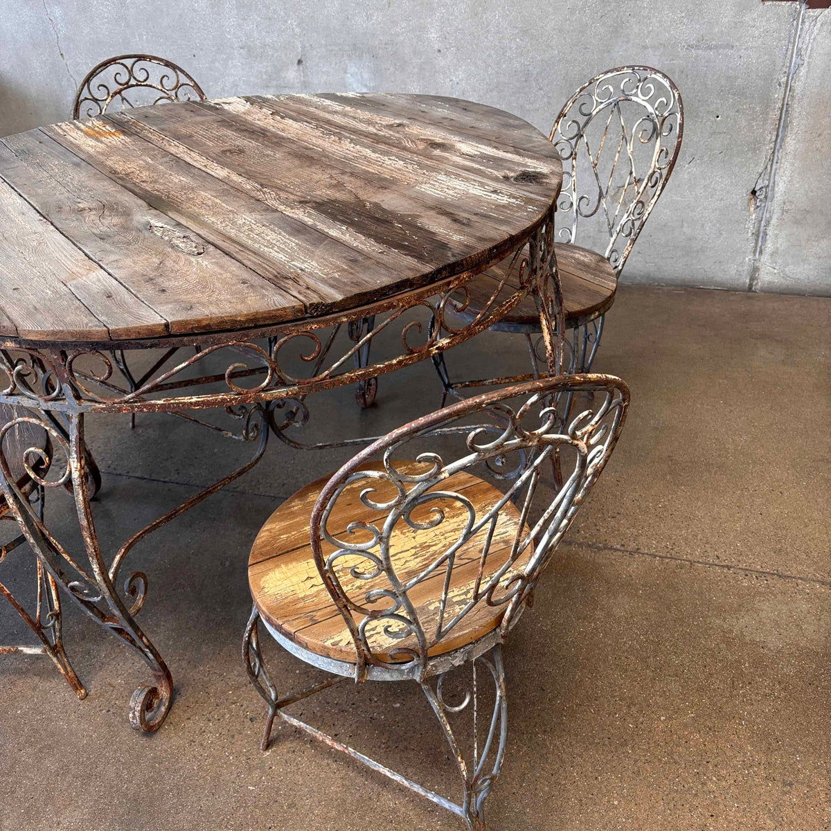 Vintage Garden Wrought Iron & Wood Dining Set