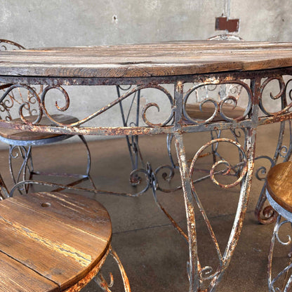 Vintage Garden Wrought Iron & Wood Dining Set