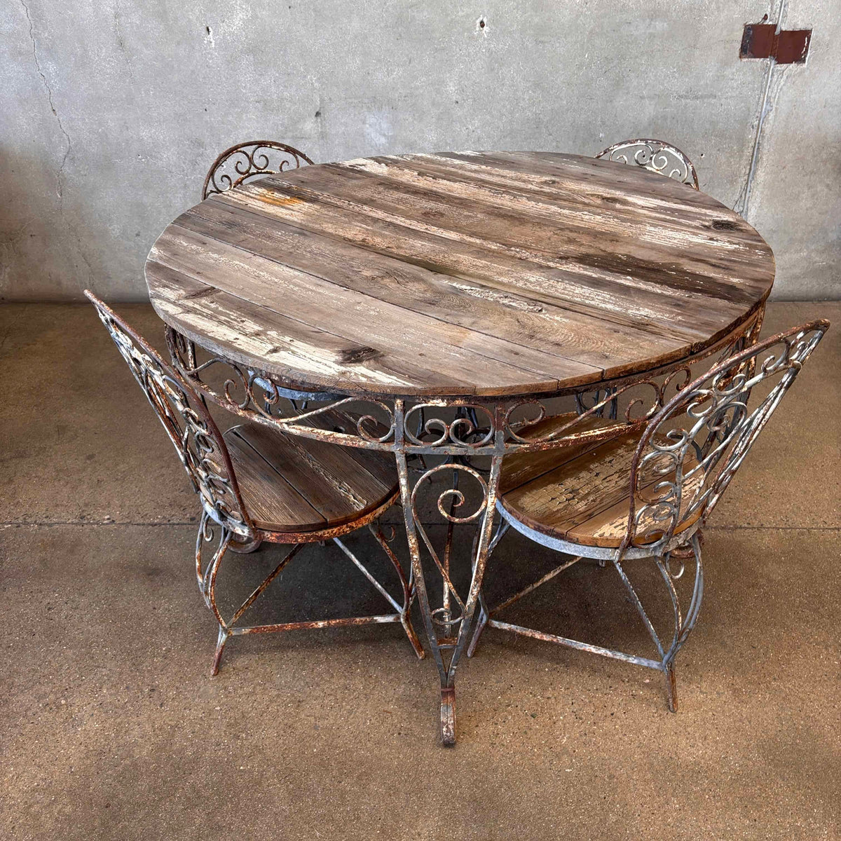 Vintage Garden Wrought Iron & Wood Dining Set