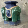 Italian Style Terracotta Hollywood Regency Teal Elephant Plant Stand