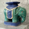 Italian Style Terracotta Hollywood Regency Teal Elephant Plant Stand