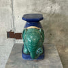 Italian Style Terracotta Hollywood Regency Teal Elephant Plant Stand