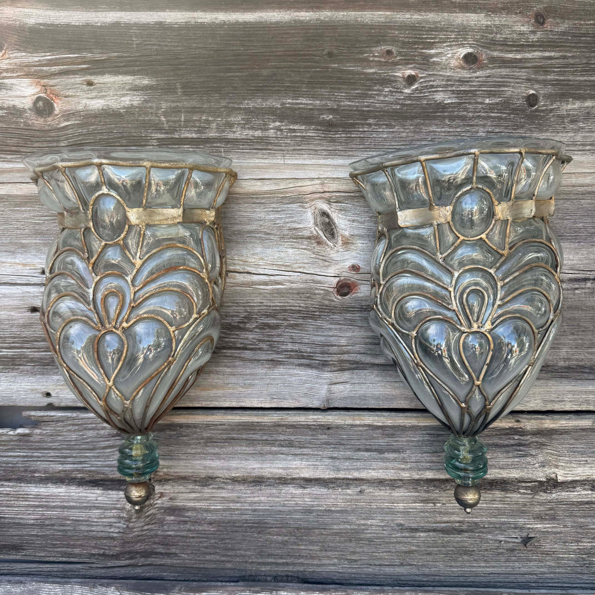Pair of 1960s Murano Handblown Caged Wall Planters