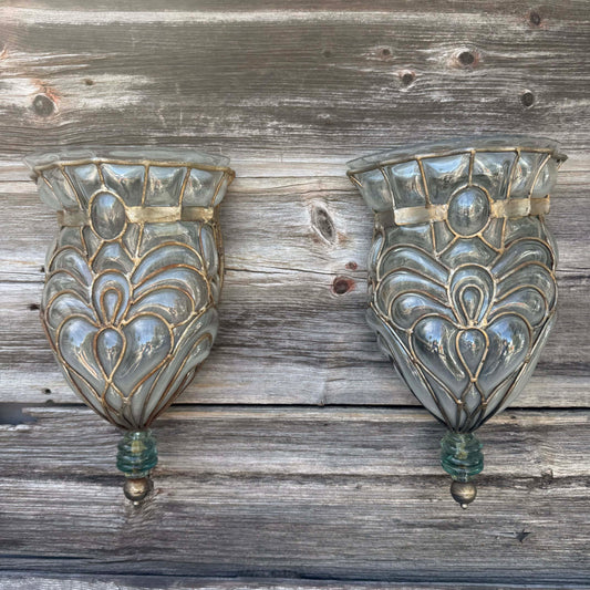 Pair of 1960s Murano Handblown Caged Wall Planters