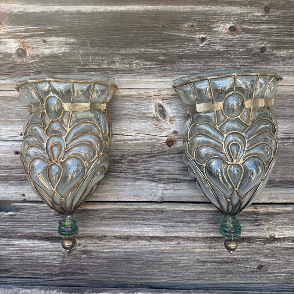 Pair of 1960s Murano Handblown Caged Wall Planters