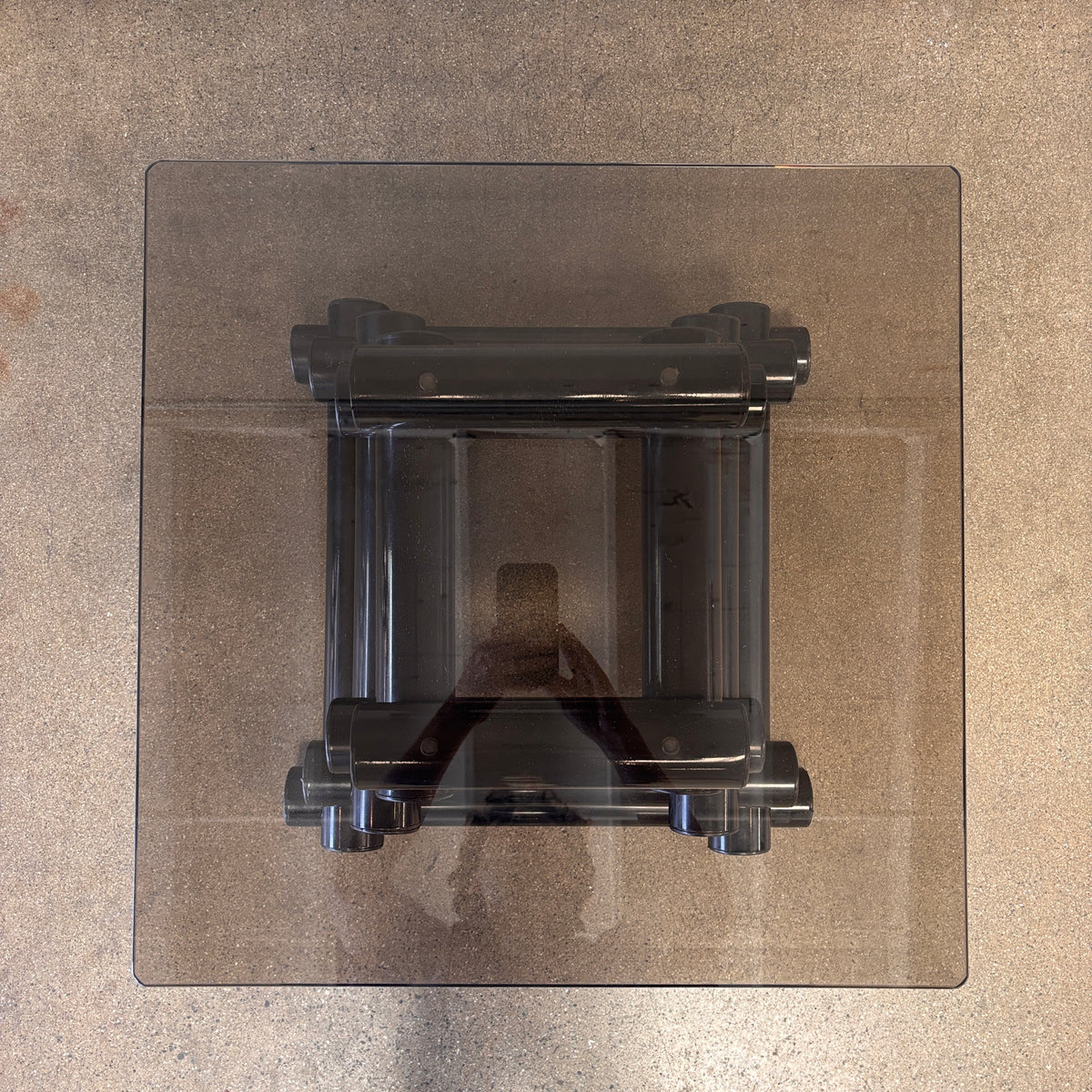 Pair Of 1980's Post Modern Black Geometric Smoked Glass Accent Tables