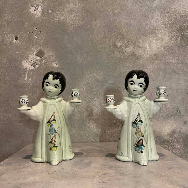 Pair of Vintage Mexican Pottery Noe Suro Candle Holders Angels