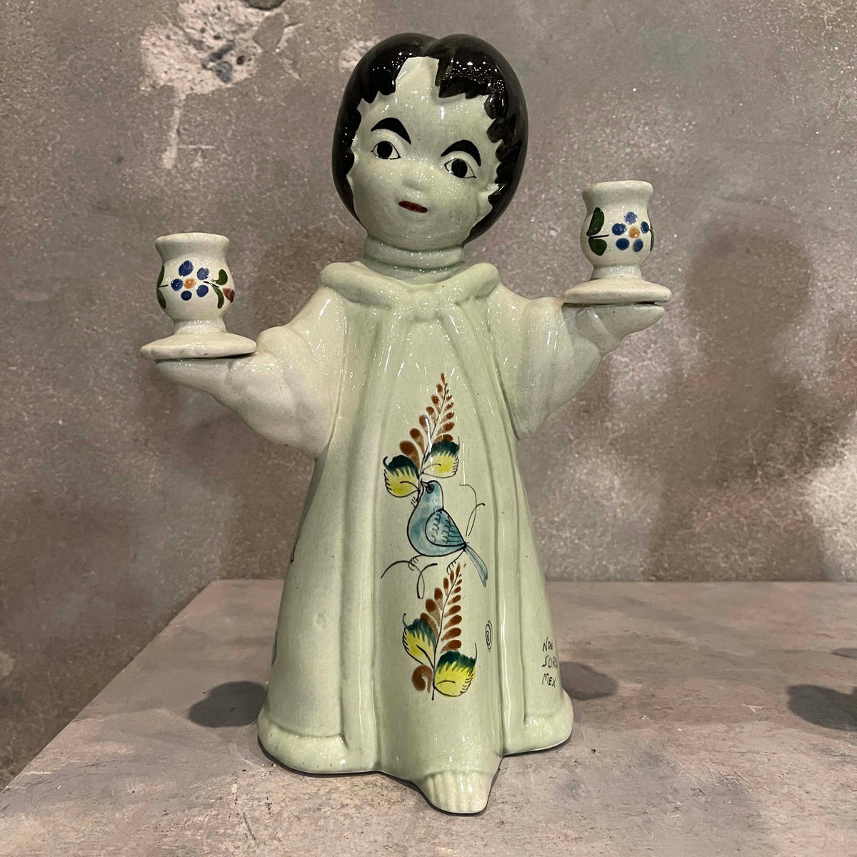 Pair of Vintage Mexican Pottery Noe Suro Candle Holders Angels
