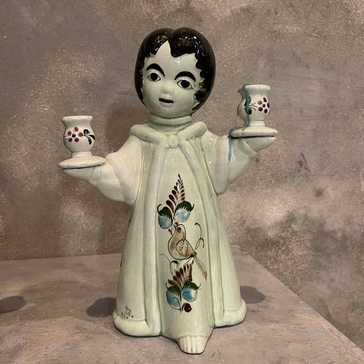 Pair of Vintage Mexican Pottery Noe Suro Candle Holders Angels