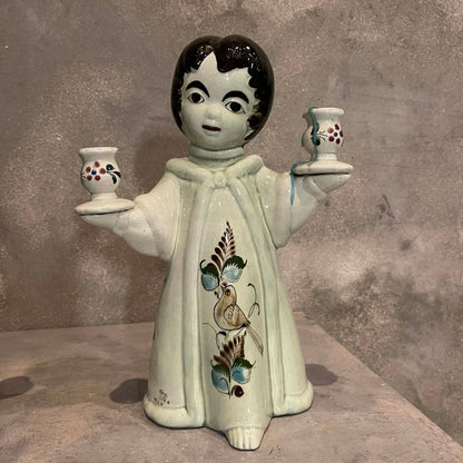 Pair of Vintage Mexican Pottery Noe Suro Candle Holders Angels