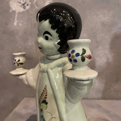 Pair of Vintage Mexican Pottery Noe Suro Candle Holders Angels