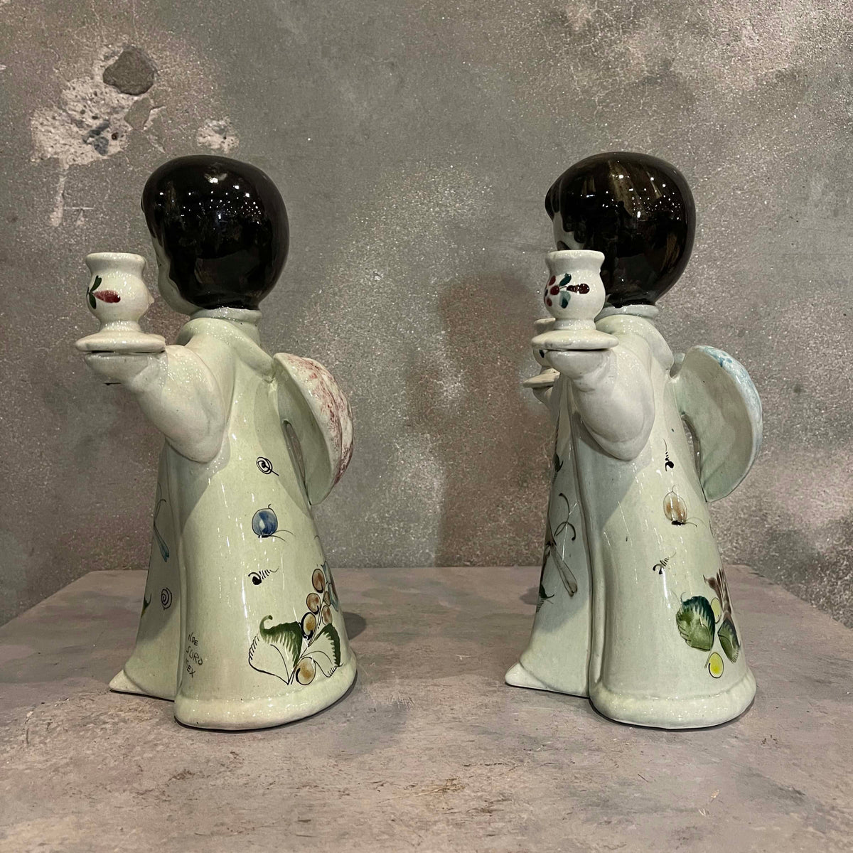 Pair of Vintage Mexican Pottery Noe Suro Candle Holders Angels