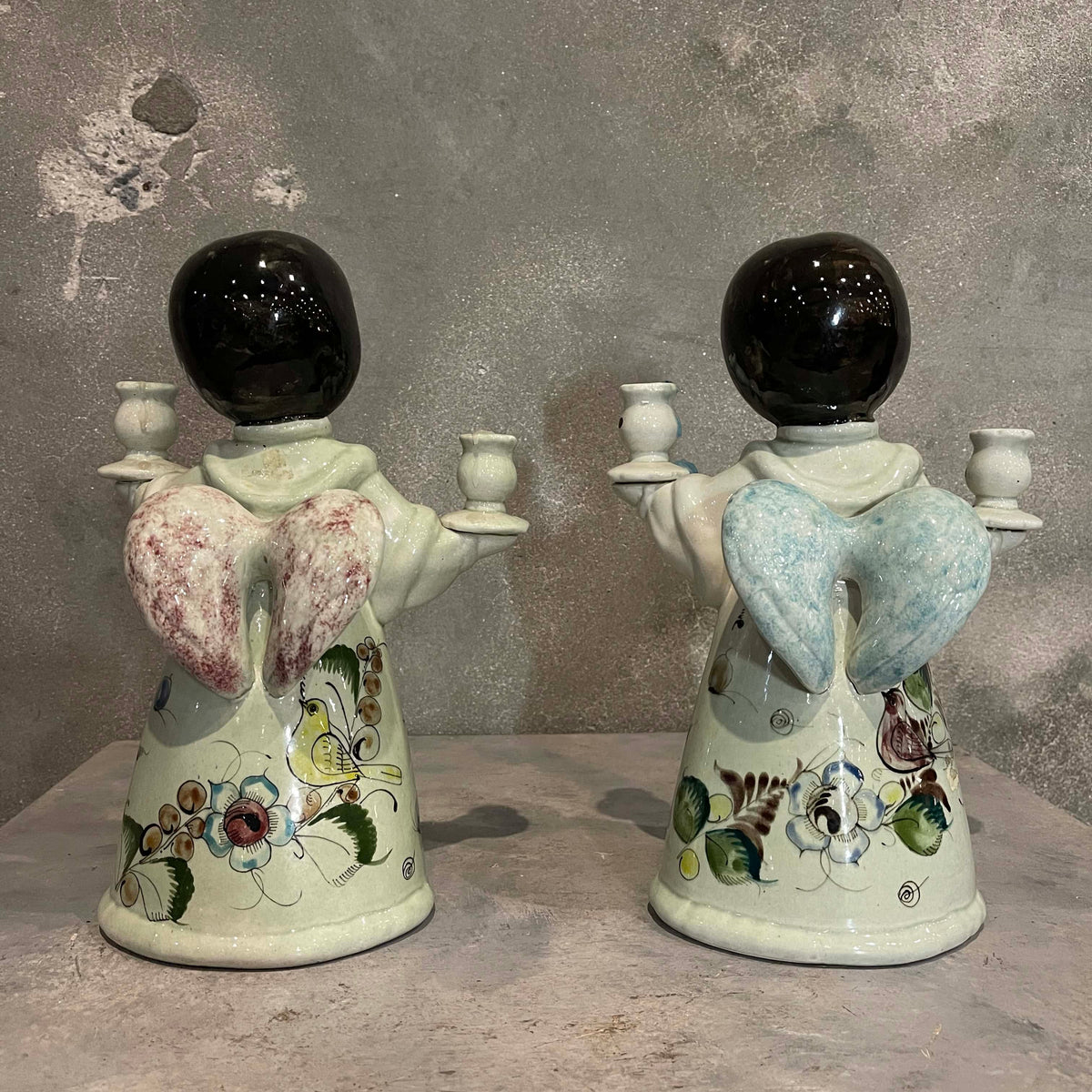 Pair of Vintage Mexican Pottery Noe Suro Candle Holders Angels