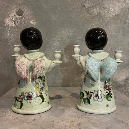 Pair of Vintage Mexican Pottery Noe Suro Candle Holders Angels