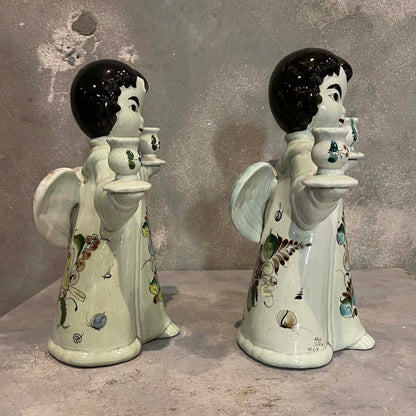 Pair of Vintage Mexican Pottery Noe Suro Candle Holders Angels
