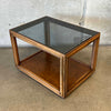 Mid Century Modern Walnut End Table With Smoked Glass Top