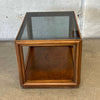 Mid Century Modern Walnut End Table With Smoked Glass Top