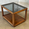 Mid Century Modern Walnut End Table With Smoked Glass Top