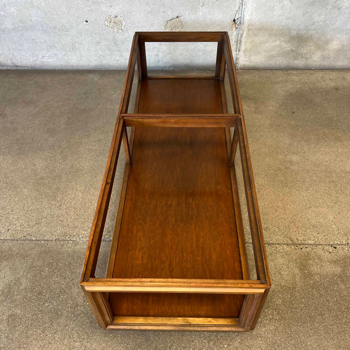 Mid Century Modern Walnut Coffee Table With Smoked Glass Top