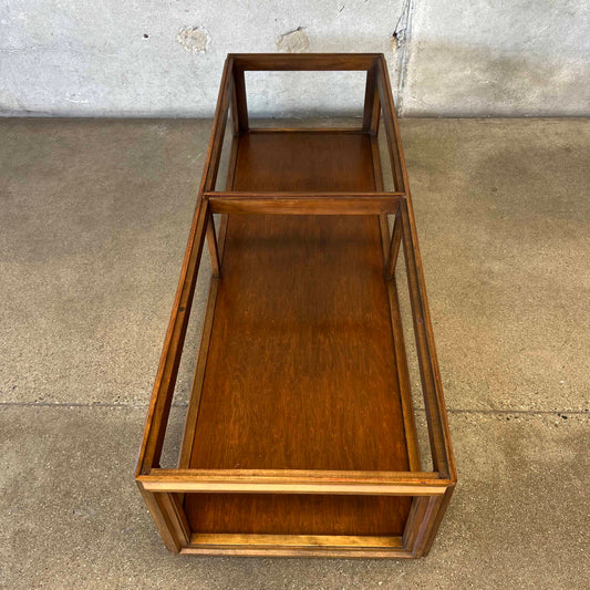 Mid Century Modern Walnut Coffee Table With Smoked Glass Top
