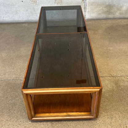 Mid Century Modern Walnut Coffee Table With Smoked Glass Top