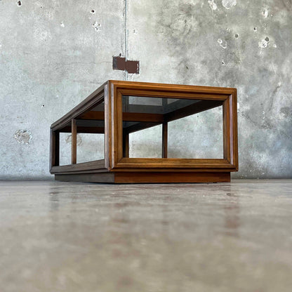 Mid Century Modern Walnut Coffee Table With Smoked Glass Top