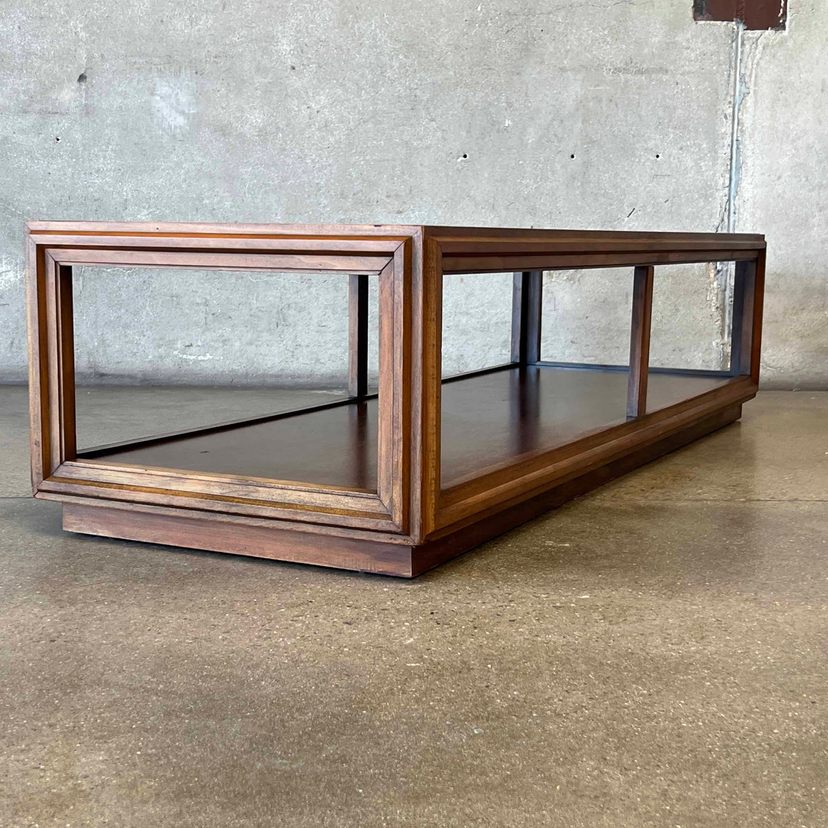 Mid Century Modern Walnut Coffee Table With Smoked Glass Top