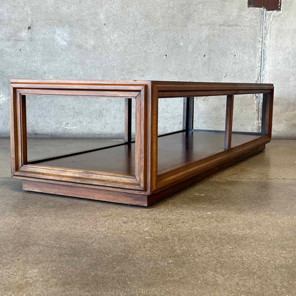Mid Century Modern Walnut Coffee Table With Smoked Glass Top