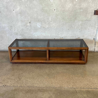 Mid Century Modern Walnut Coffee Table With Smoked Glass Top
