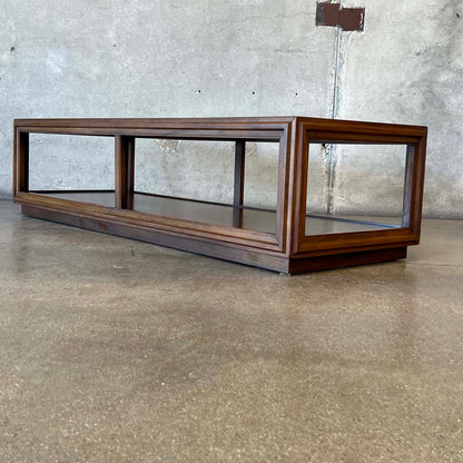 Mid Century Modern Walnut Coffee Table With Smoked Glass Top