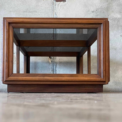 Mid Century Modern Walnut Coffee Table With Smoked Glass Top