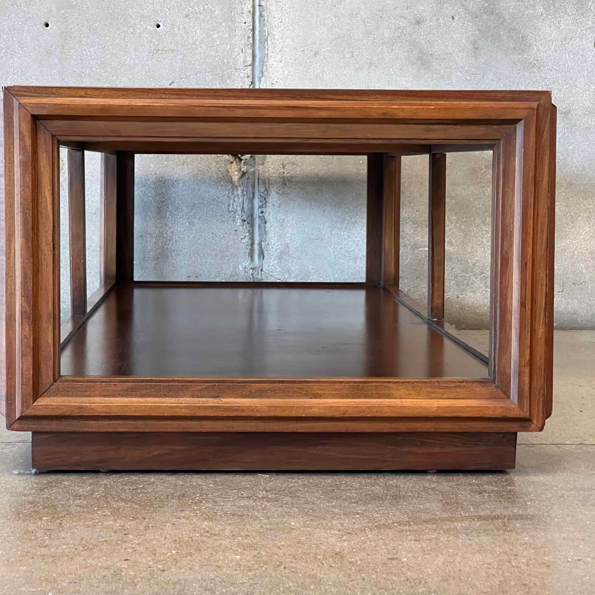 Mid Century Modern Walnut Coffee Table With Smoked Glass Top