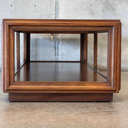 Mid Century Modern Walnut Coffee Table With Smoked Glass Top