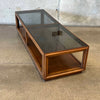 Mid Century Modern Walnut Coffee Table With Smoked Glass Top