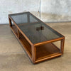 Mid Century Modern Walnut Coffee Table With Smoked Glass Top
