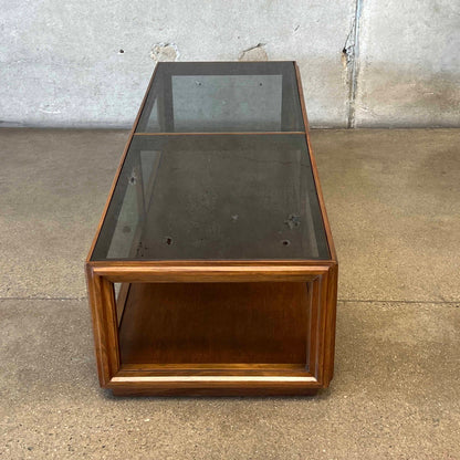 Mid Century Modern Walnut Coffee Table With Smoked Glass Top