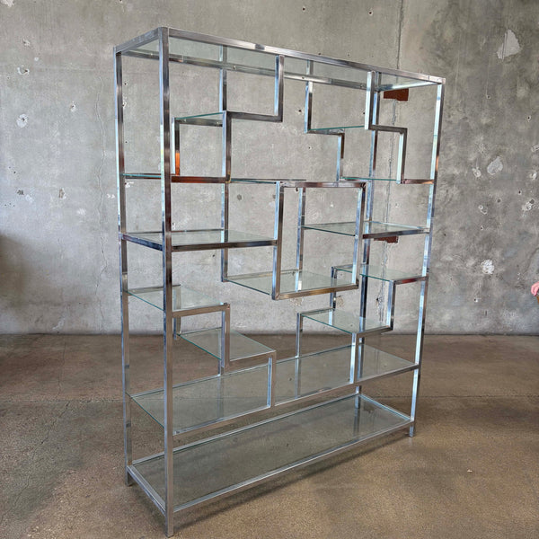 1970's Chrome & Glass Shelving Unit Bookcase