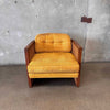1970s Cane & Oak Upholstered Lounge Chair