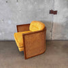 1970s Cane & Oak Upholstered Lounge Chair