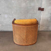 1970s Cane & Oak Upholstered Lounge Chair