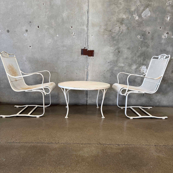 Post Modern Iron & Mesh Wire Table & 2 Bouncing Chairs