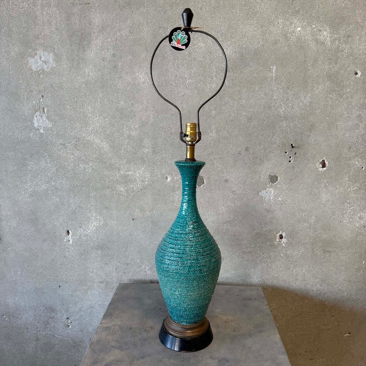 Mid Century Bitossi Textured Blue-Green Hand Made Table Lamp