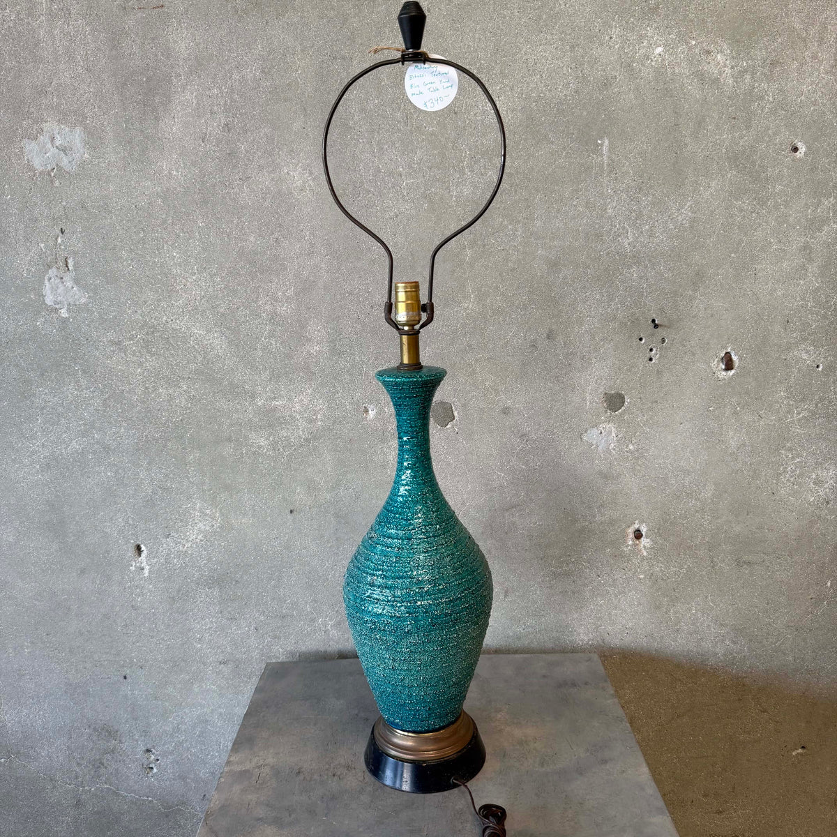 Mid Century Bitossi Textured Blue-Green Hand Made Table Lamp