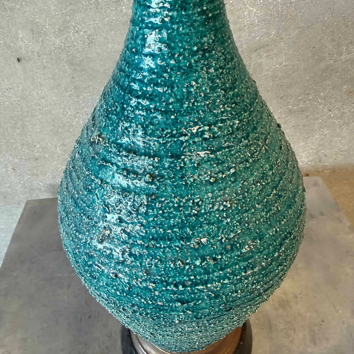 Mid Century Bitossi Textured Blue-Green Hand Made Table Lamp