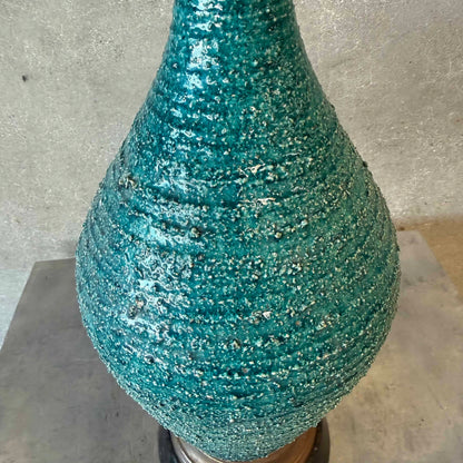Mid Century Bitossi Textured Blue-Green Hand Made Table Lamp
