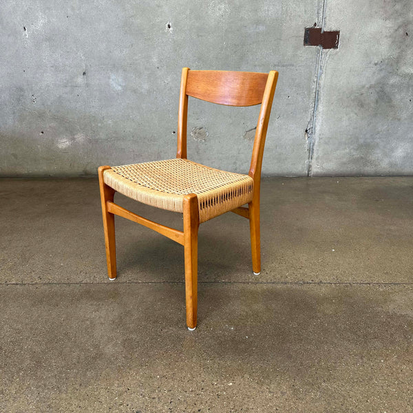 Scandinavian Teak & Beech Chair w/ Danish Cord Seat - Sweden