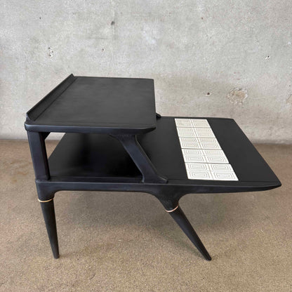 Early 60s Lane "Cosmopolitan Line" Two-Tier End Table w/ Ceramic Inlay