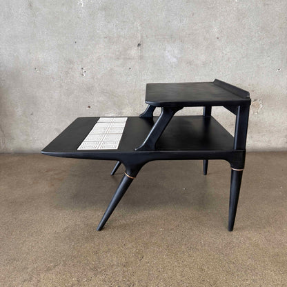Early 60s Lane "Cosmopolitan Line" Two-Tier End Table w/ Ceramic Inlay