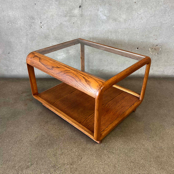 Vintage Oak & Glass Side Table