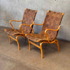 Pair of Bruno Mathsson Eva Chairs With Ottoman - New Leather